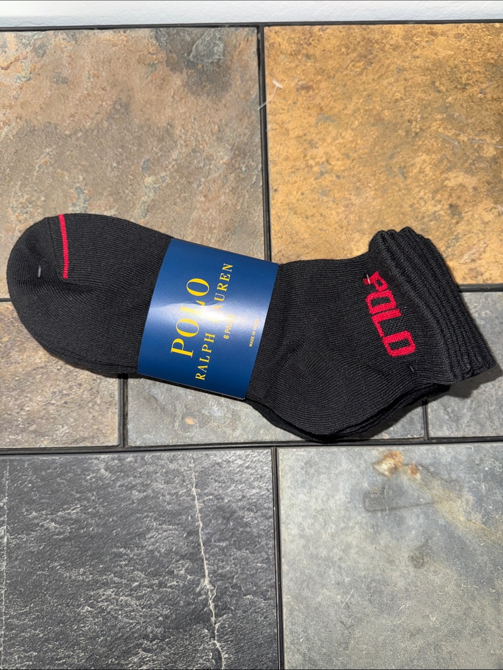Polo by Ralph Lauren Black Crew Socks with Red Logo